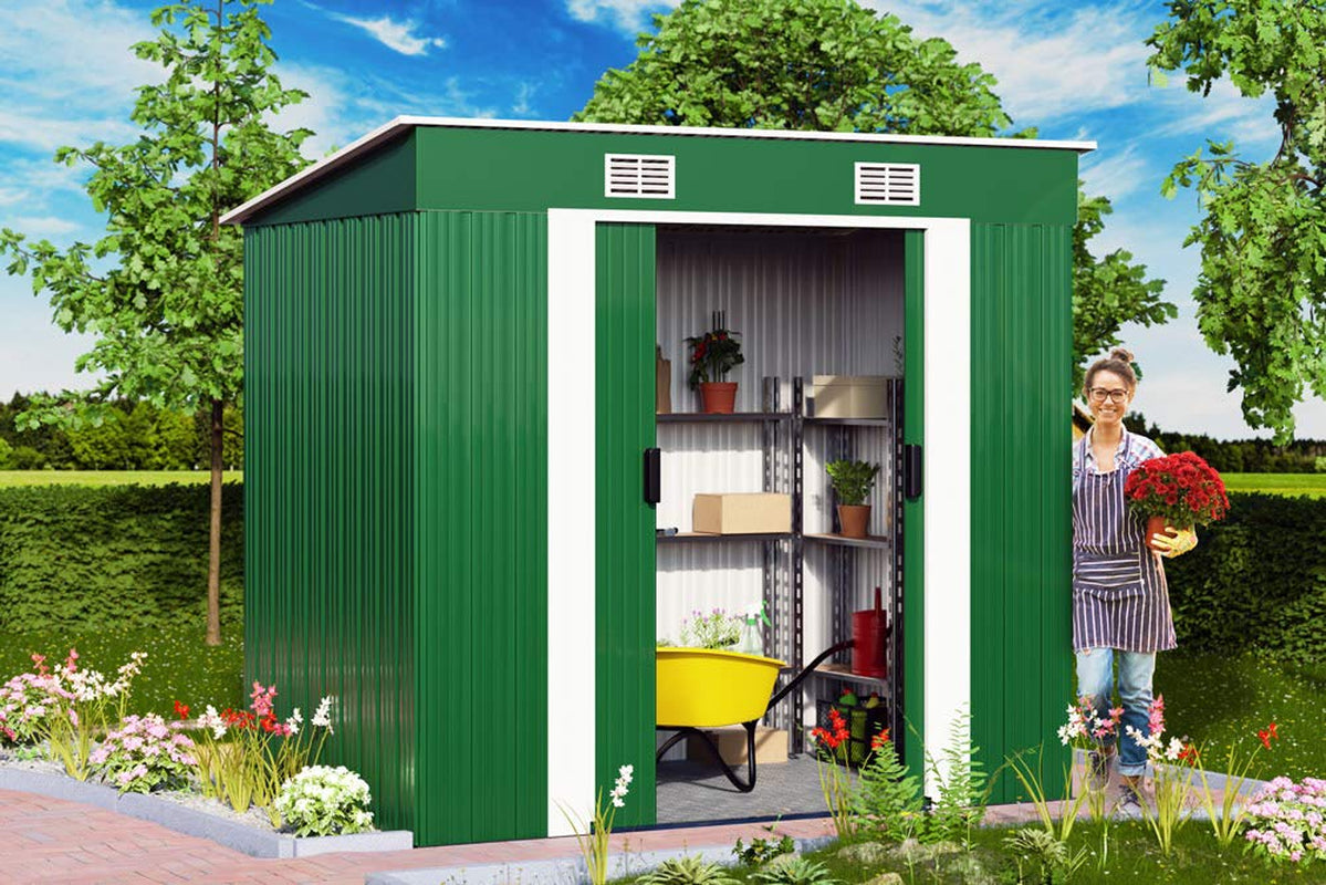 Gardebruk Garden Metal Tool Shed Green 6X4 FT